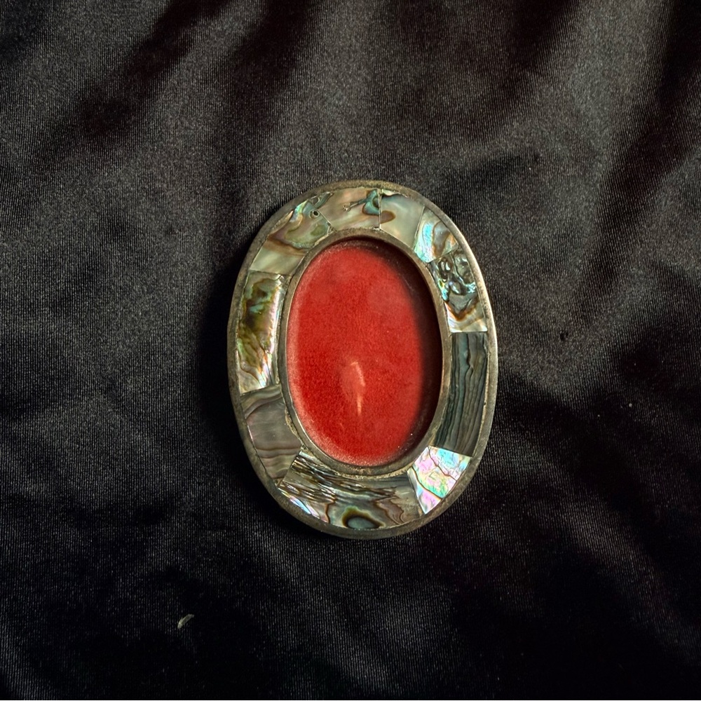 Vintage Mexican Abalone & Alpaca (possibly Silver) Small Oval Photo Frame